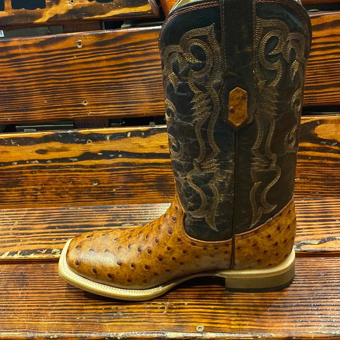 Cowtown Men's Ostrich Print Brown Square Toe Western Boots Q6064