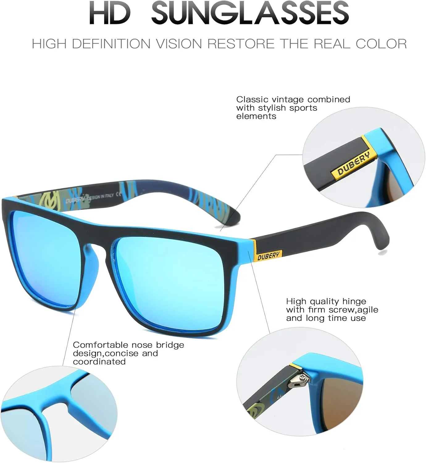 DUBERY Classic Polarized Sunglasses for Men Women Retro 100% UV Protection Driving Sun Glasses D731