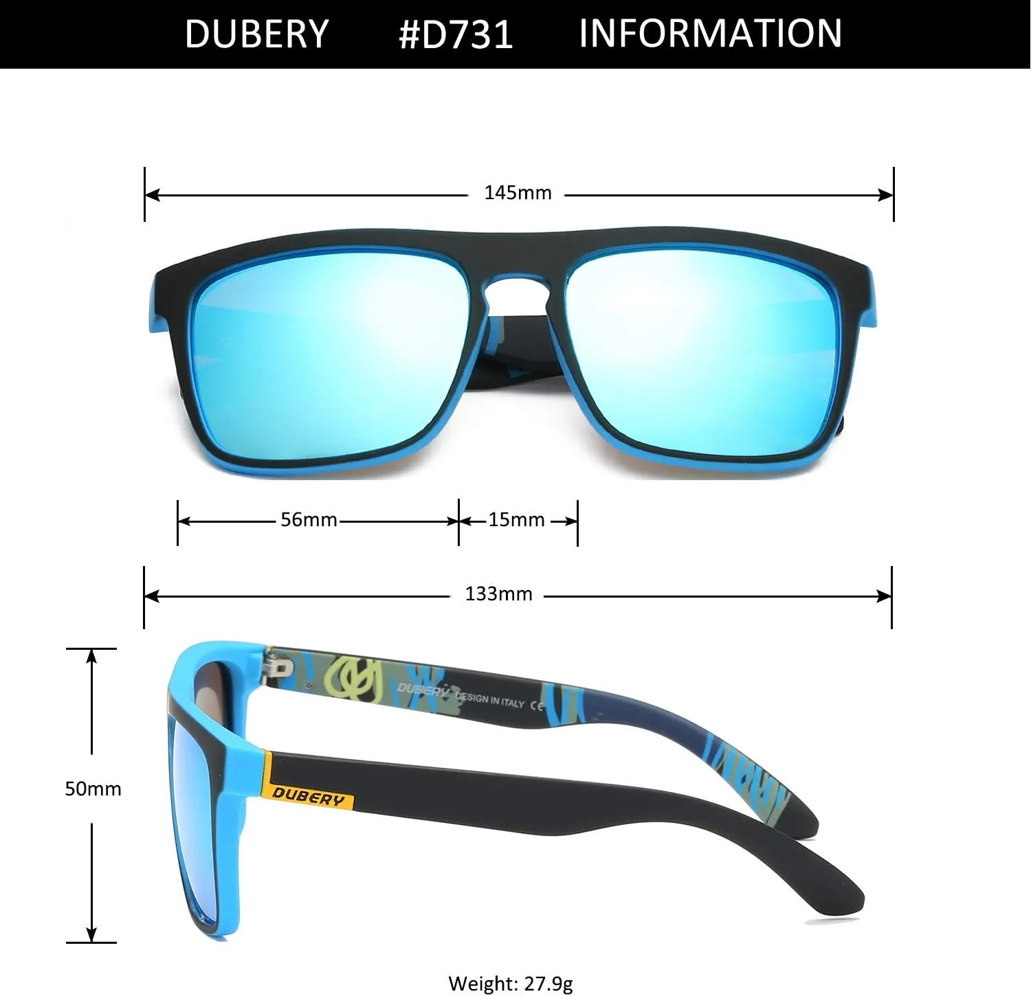 DUBERY Classic Polarized Sunglasses for Men Women Retro 100% UV Protection Driving Sun Glasses D731