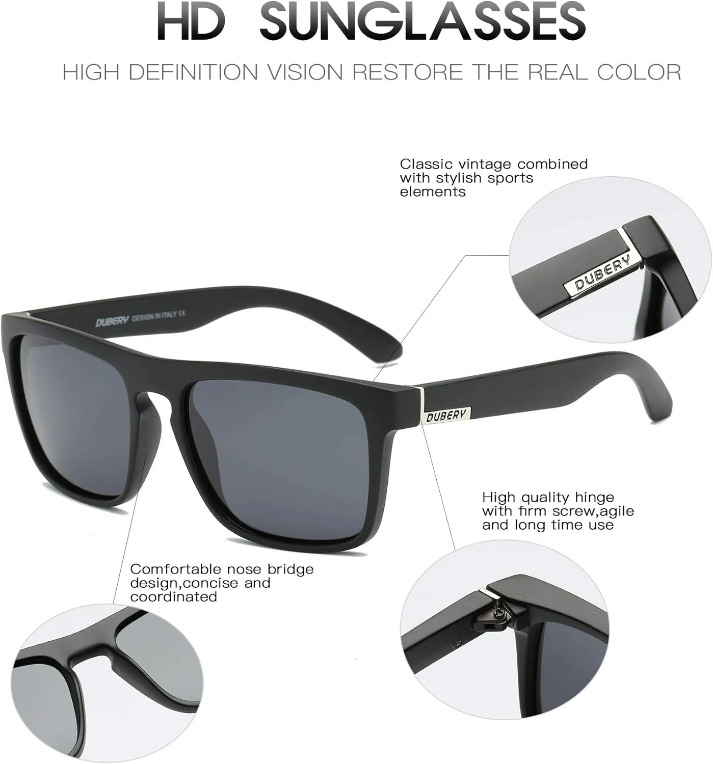 DUBERY Classic Polarized Sunglasses for Men Women Retro 100% UV Protection Driving Sun Glasses D731