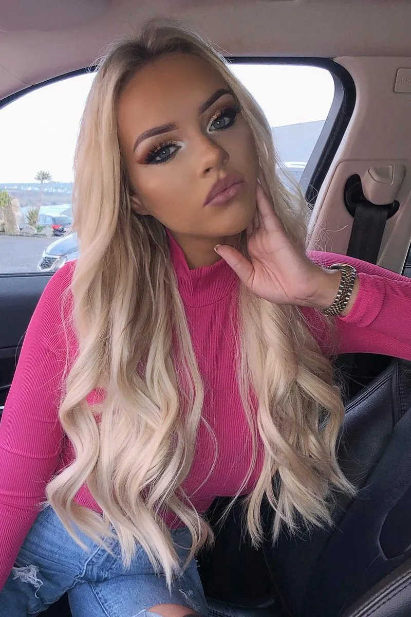 Fuchsia Rib Roll Neck Long Sleeve Top - Marci