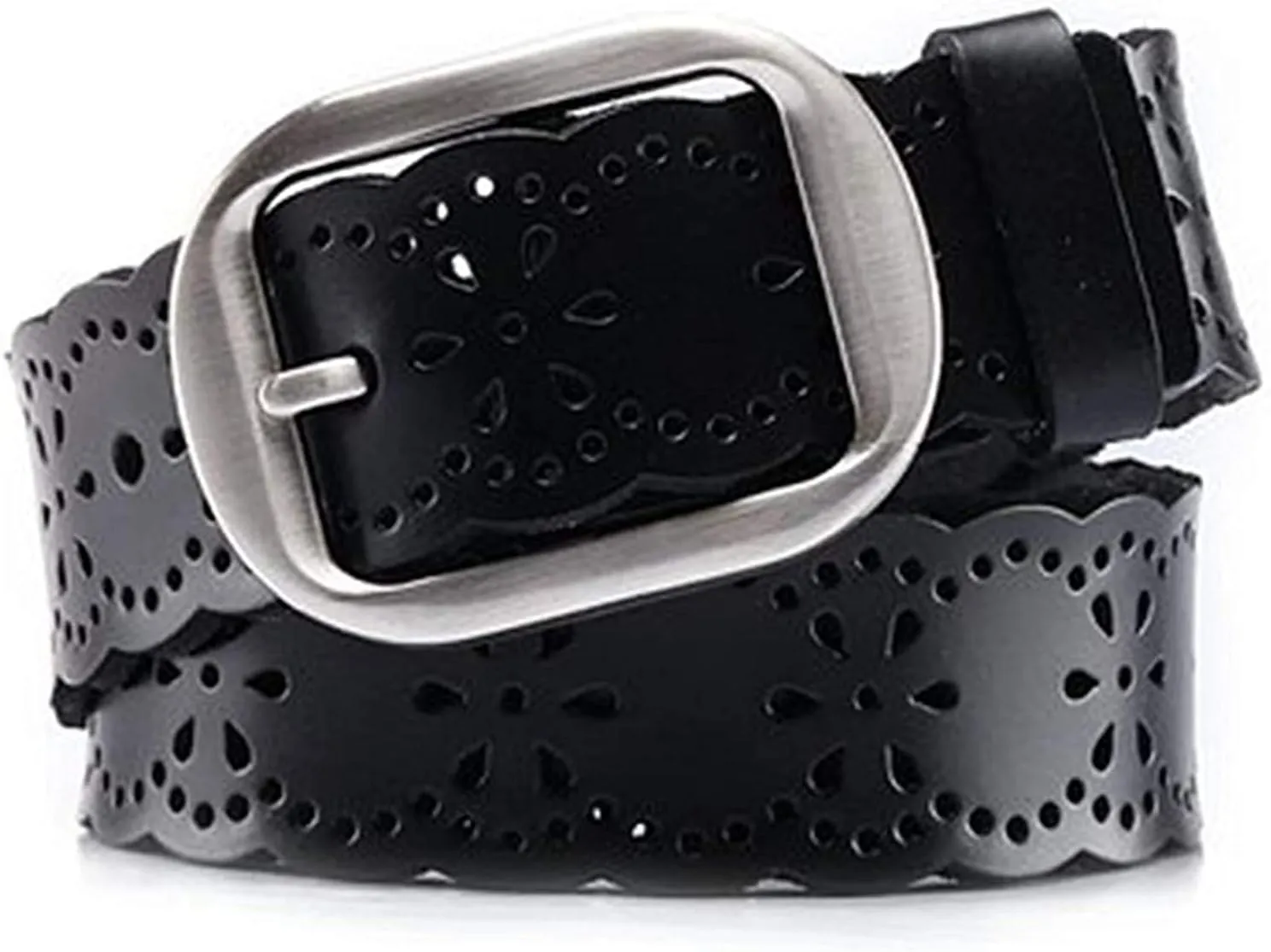 JASGOOD Women's Hollow Flower Genuine Leather Belt for Jeans Pants Wide Belt for Ladies