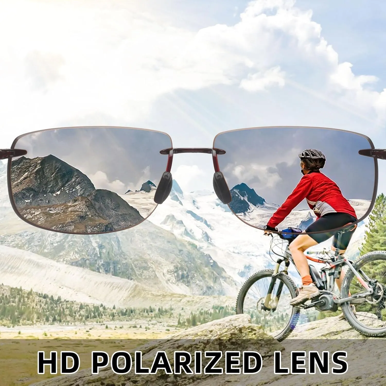 JIM HALO Sport Sunglasses for Men Women TR90 Rimless Frame for Running Fishing Cycling Driving