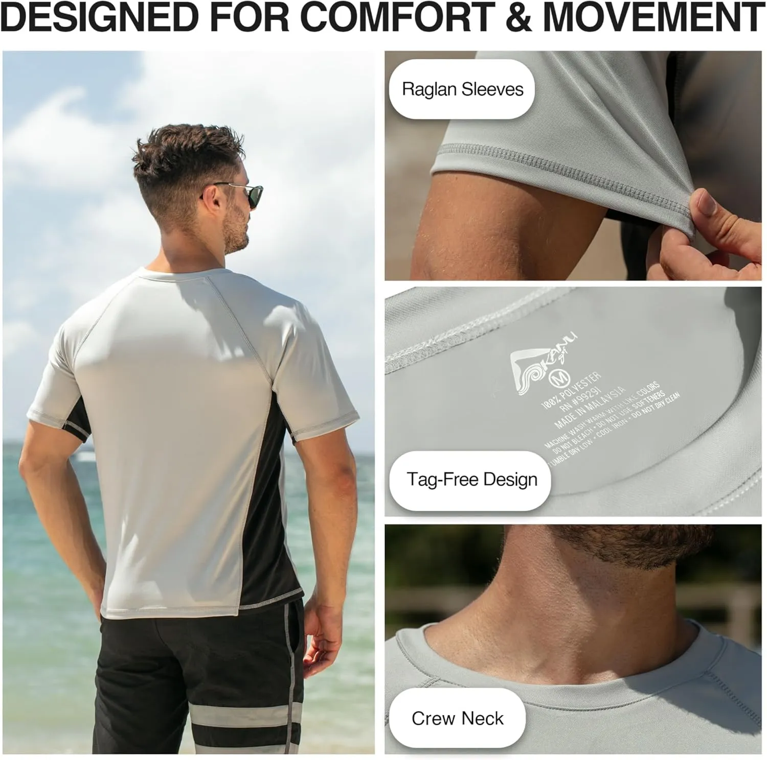 Kanu Surf Men's Short Sleeve UPF 50 Swim Shirt Rash Guard Sun Shirt (Regular & Extended Sizes)