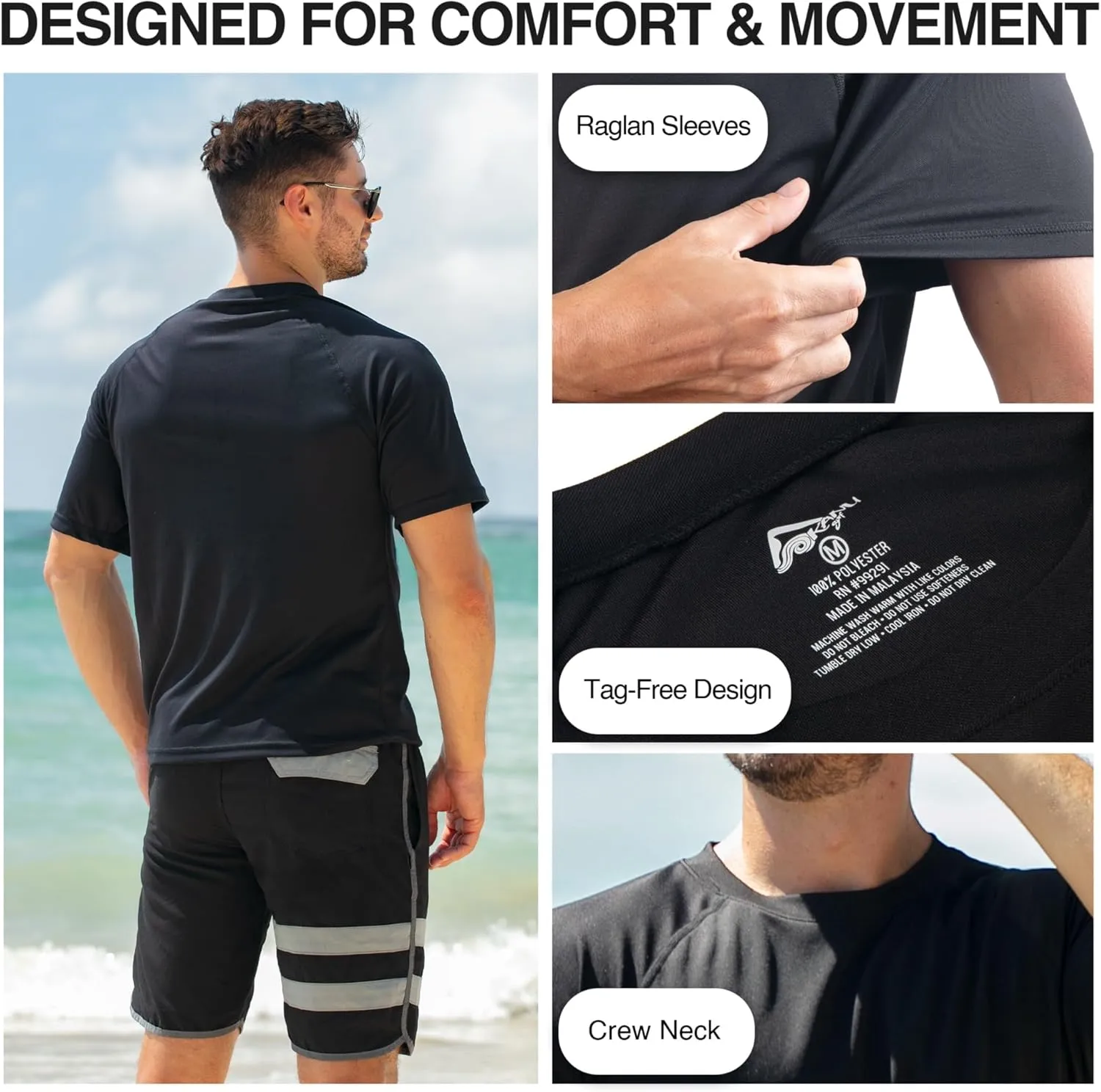 Kanu Surf Men's Short Sleeve UPF 50 Swim Shirt Rash Guard Sun Shirt (Regular & Extended Sizes)