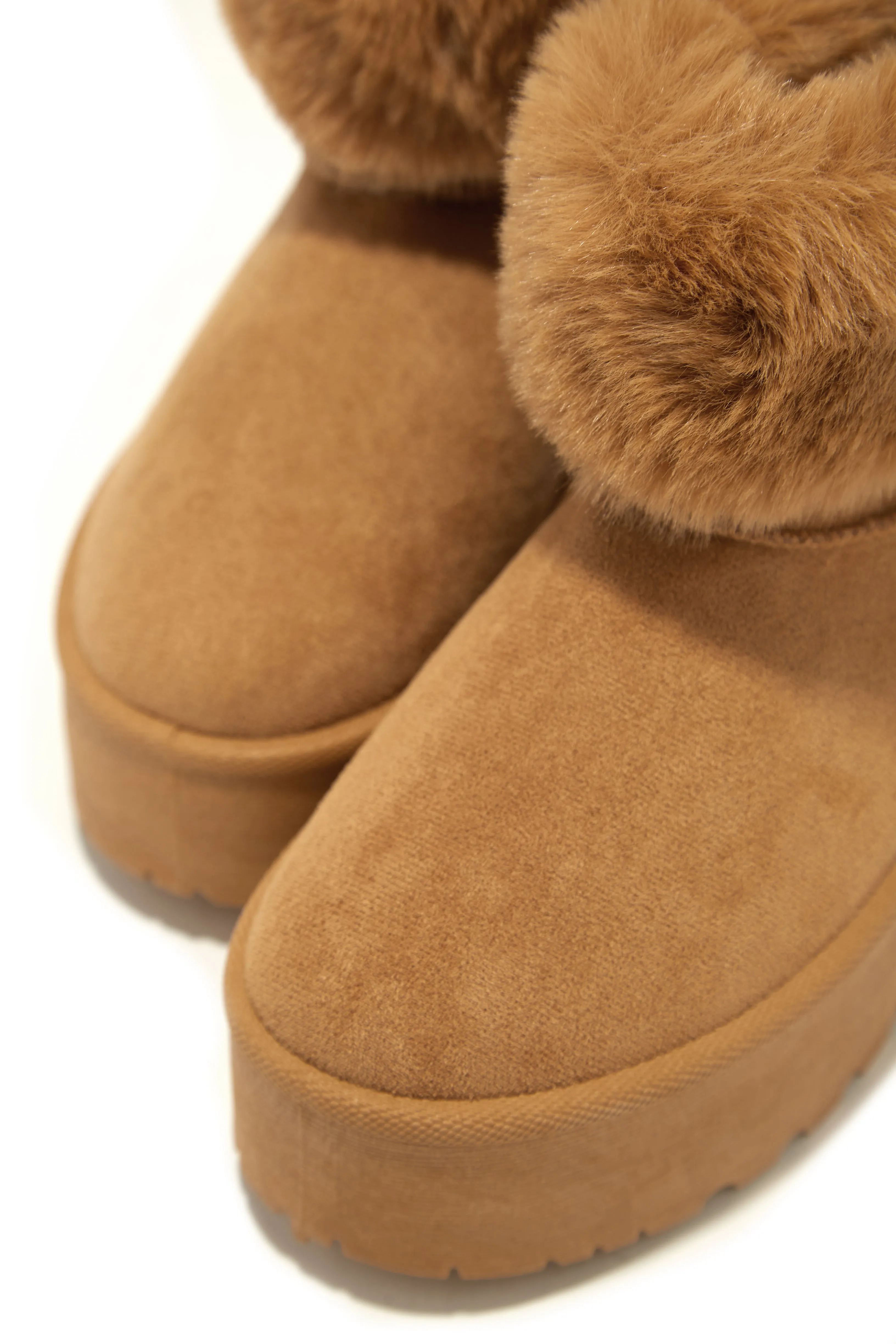 Morning Coffee Faux Fur Platform Booties - Camel