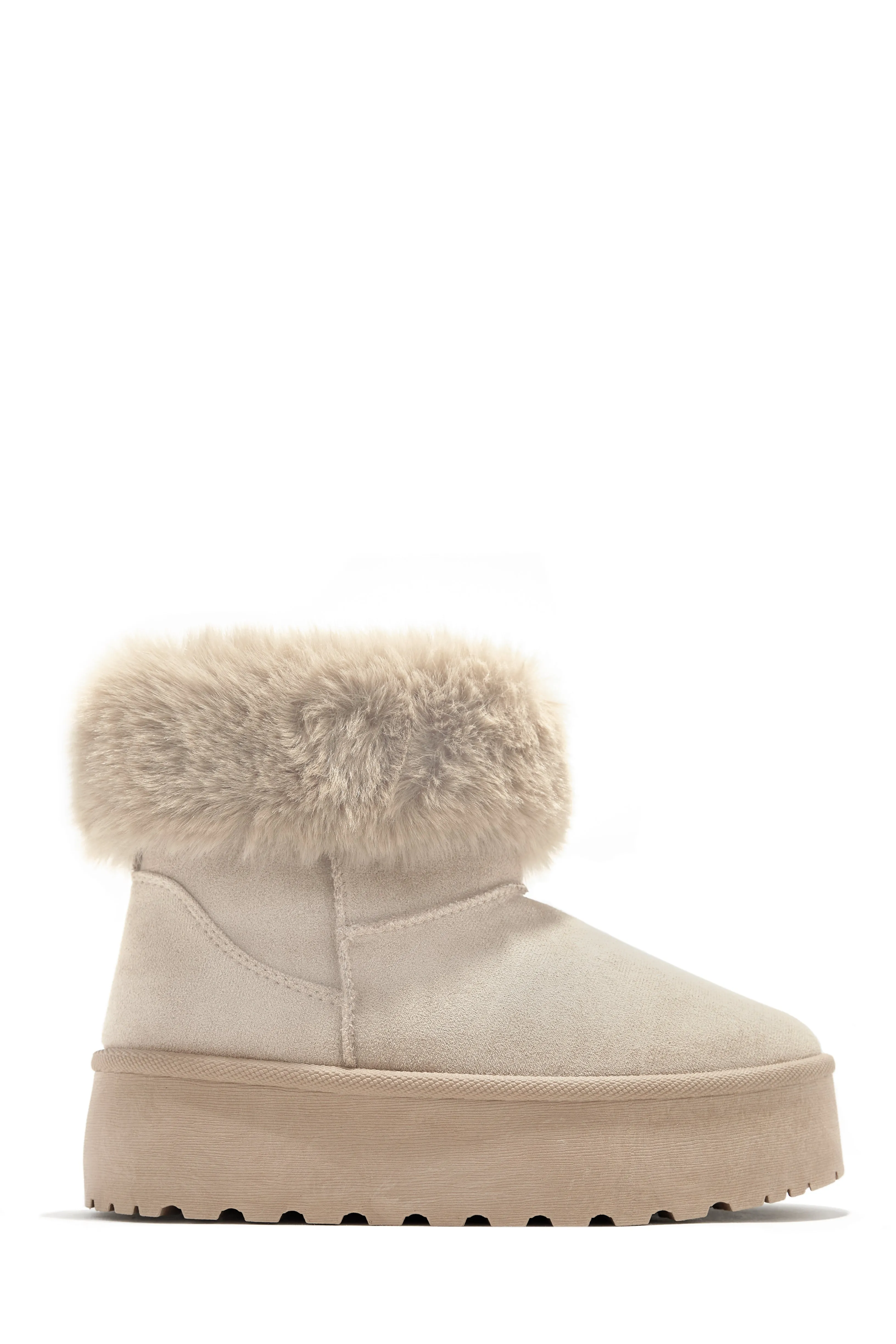 Morning Coffee Faux Fur Platform Booties - Camel