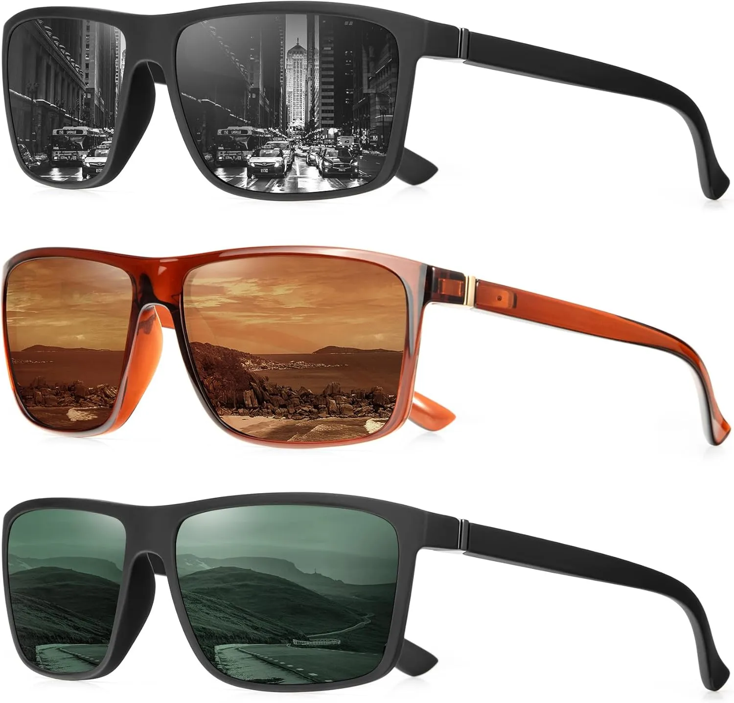 NSSIW Sunglasses Men Polarized Mens-Sunglasses: Classic Sun Glasses with UV400 Protection for Driving Fishing Golf 3 Packs