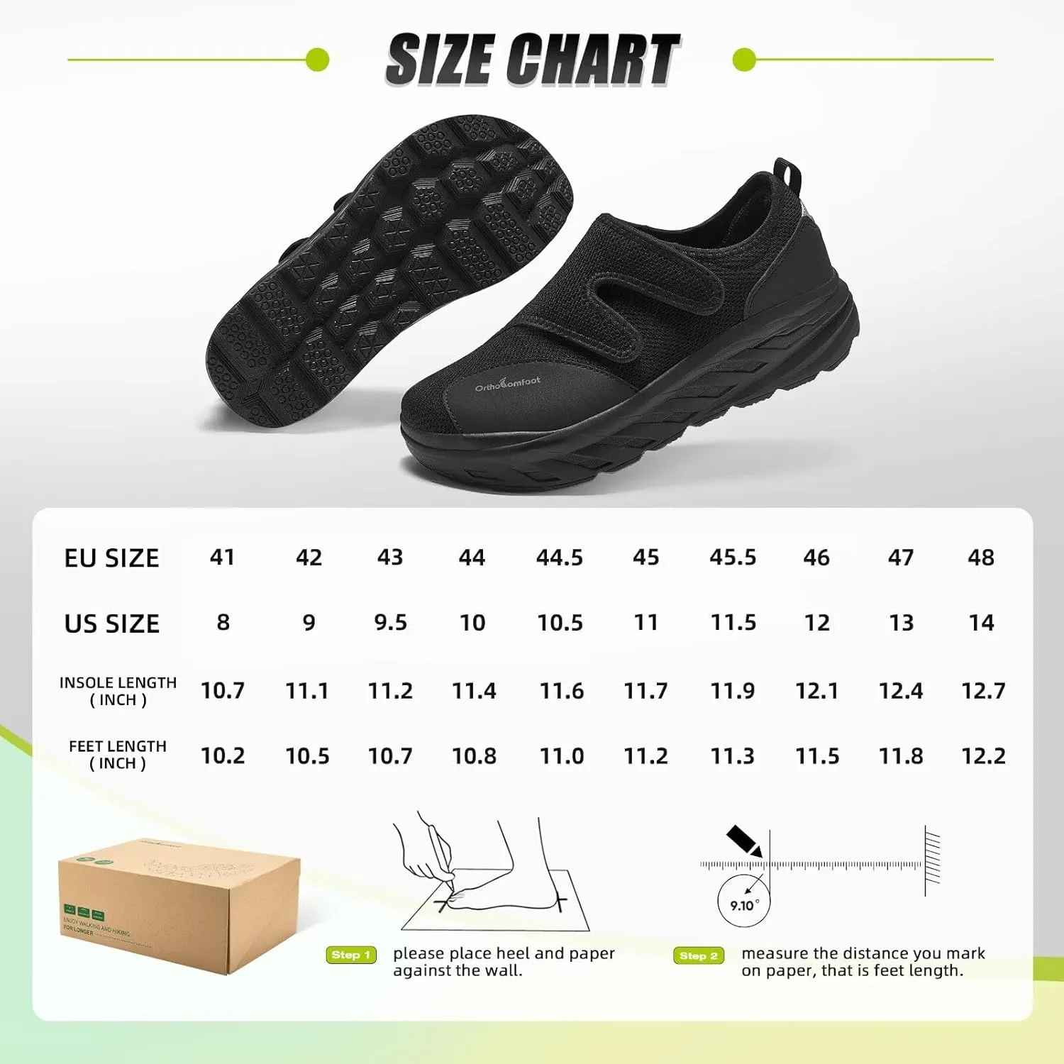 OrthoComfoot Men's Orthopedic Diabetic Extra Wide Walking Shoes: Adjustable Arch Support Plantar Fasciitis Slip-On for Swollen Feet, Comfortable Orthotic Easy Top Loafers for Foot and Heel Pain