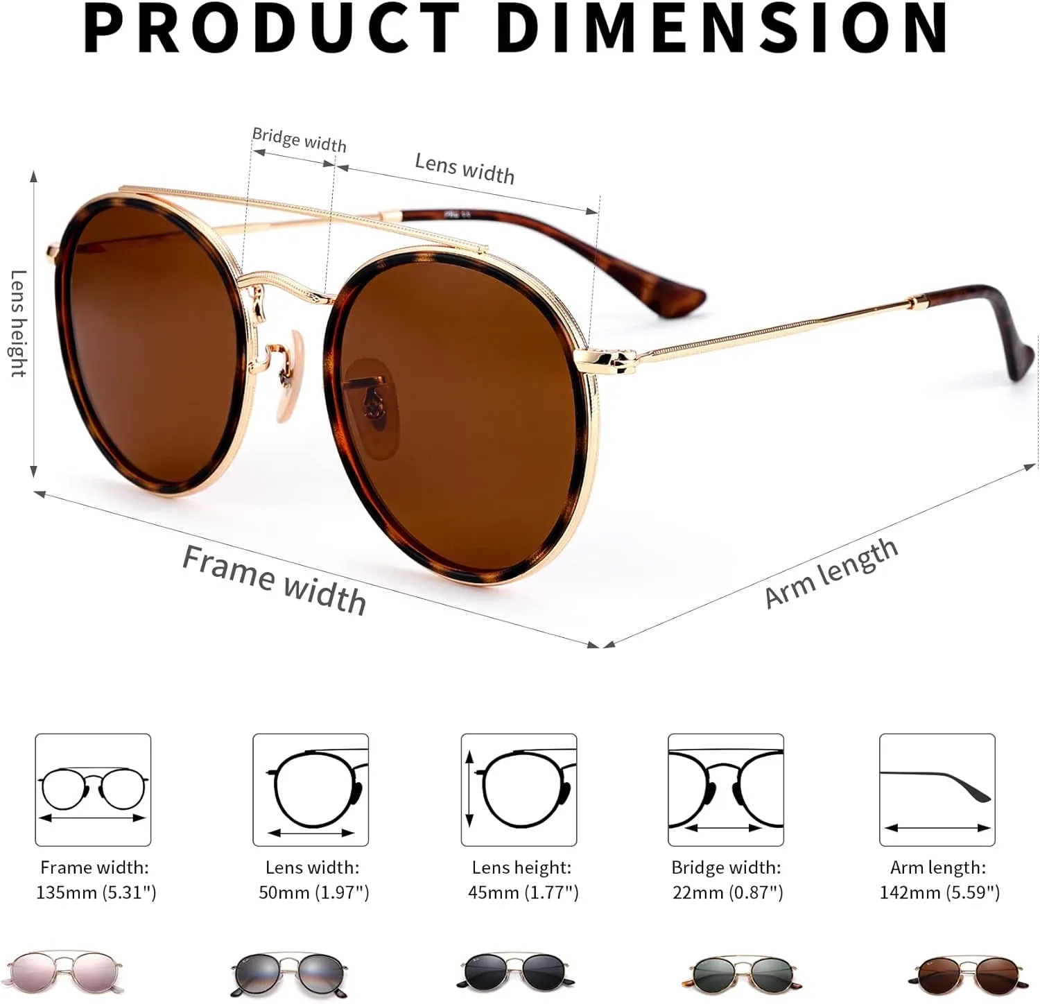Pro Acme Double Bridge Round Sunglasses for Women Men 100% Real Glass Lens Retro UV400 Protection Retro Circle Sun Glasses