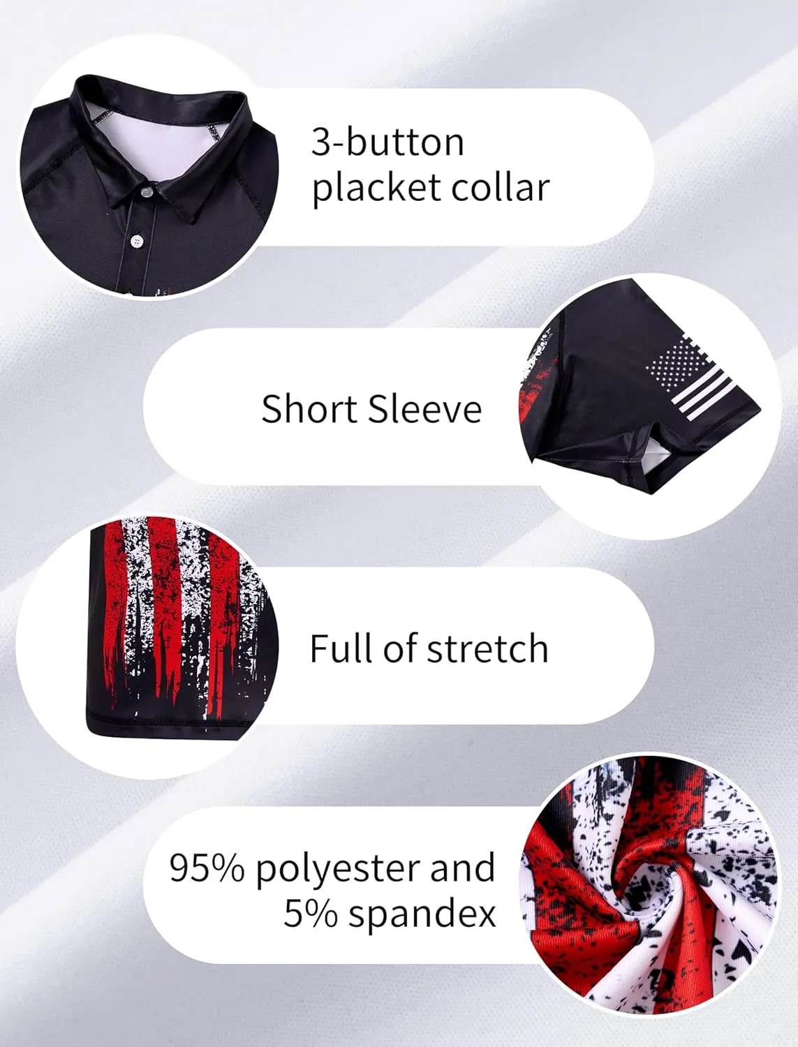 RAISEVERN Mens American Flag Print Golf Polo Shirt Patriotic Raglan Sleeve Tees