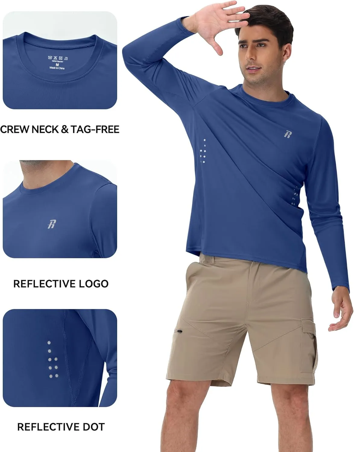 Runhit Men's UPF 50  Sun Protection Shirts Long Sleeve UV Swim Shirt Fishing Hiking Running Rash Guard Quick Dry Lightweight