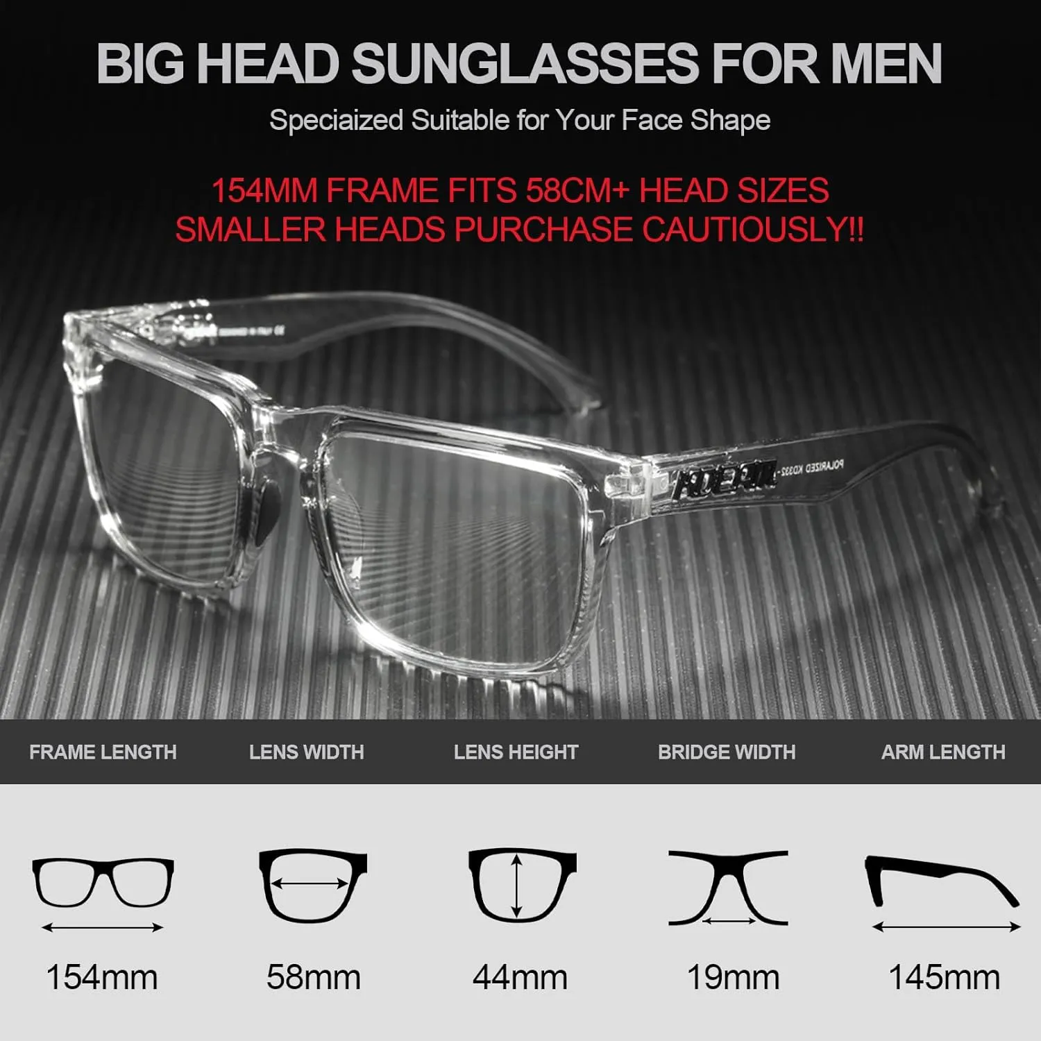 STGATN Big Head Sunglasses for Men - 155MM for Large Wide Heads Men's TR90 Ultralight UV400 Protection Glasses