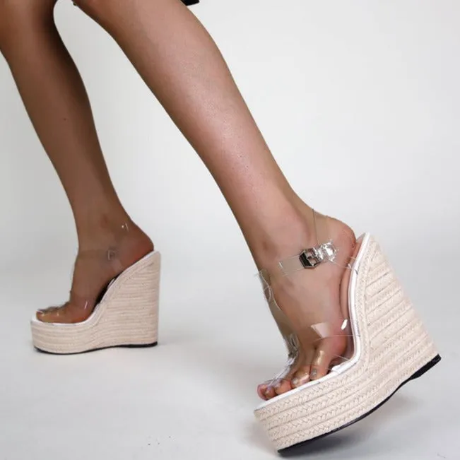 Transparent Strap Slope Heel Sandals
