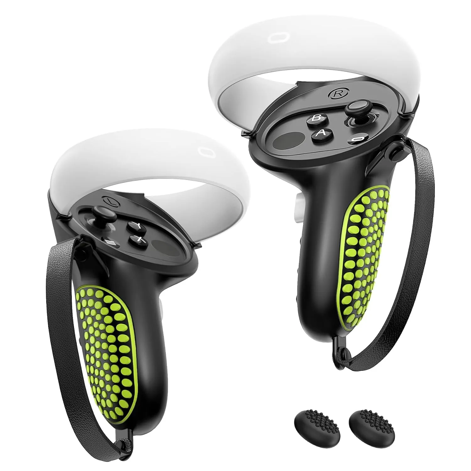 Upgraded Controller Grips for Meta Quest 2 VR Oculus Touch Controllers Protector with Joystick Covers 1Pair Black & Green