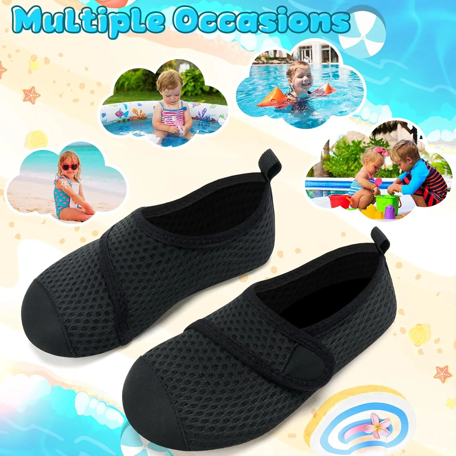 VIFUUR Kids Water Shoes Boys Girls Barefoot Water Sports Socks Hook&Loop Beach Shoes Quick Dry Aqua Socks Swim Walking Outdoor Sports for Toddler