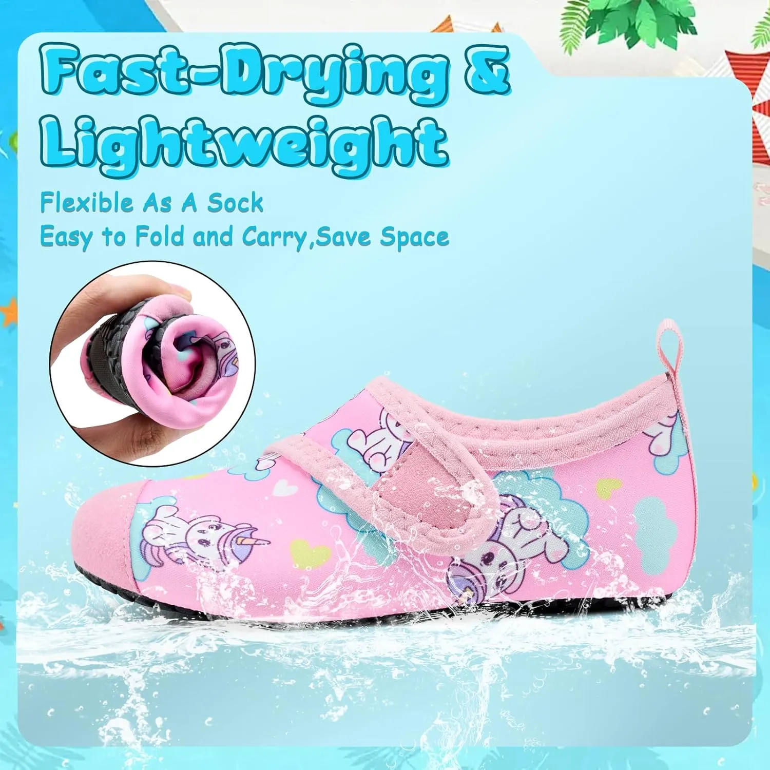 VIFUUR Kids Water Shoes Boys Girls Barefoot Water Sports Socks Hook&Loop Beach Shoes Quick Dry Aqua Socks Swim Walking Outdoor Sports for Toddler