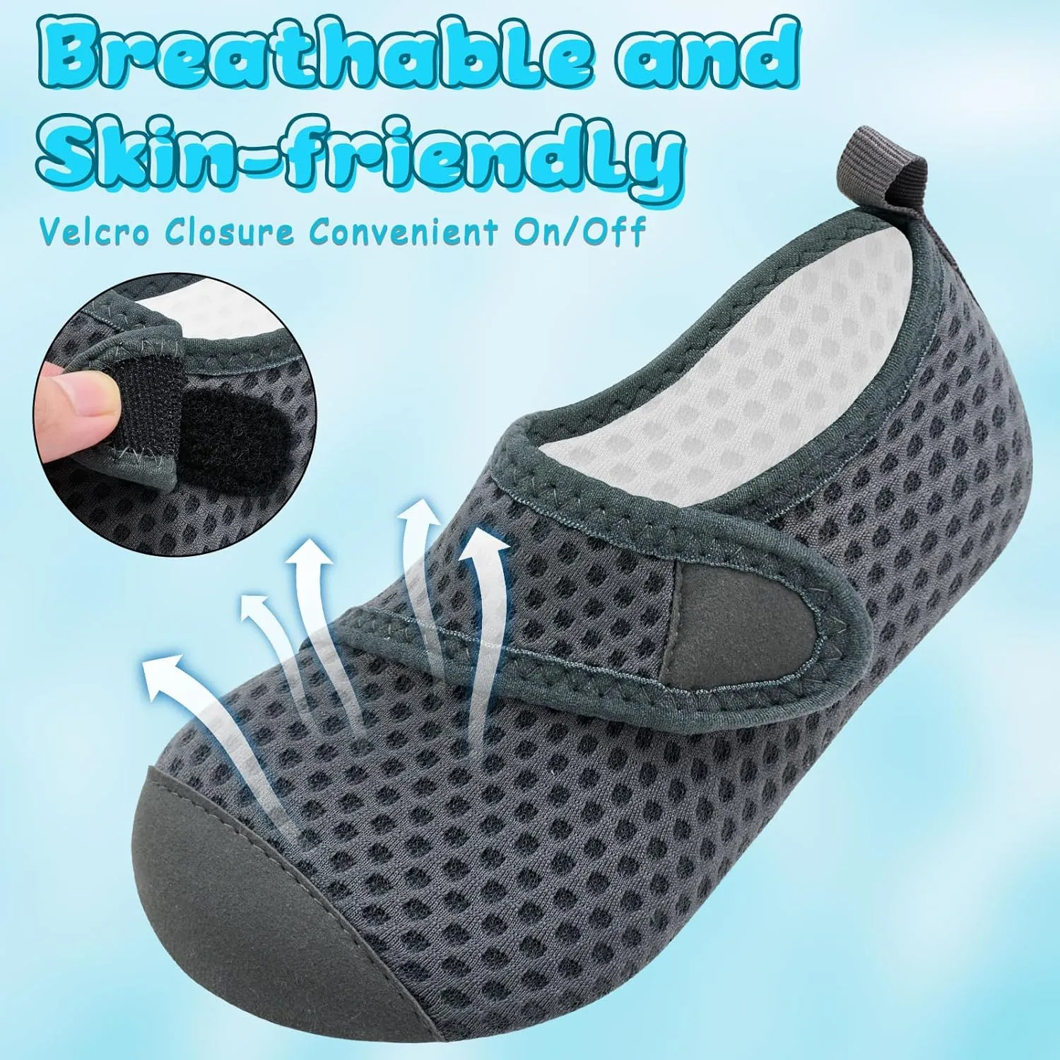 VIFUUR Kids Water Shoes Boys Girls Barefoot Water Sports Socks Hook&Loop Beach Shoes Quick Dry Aqua Socks Swim Walking Outdoor Sports for Toddler
