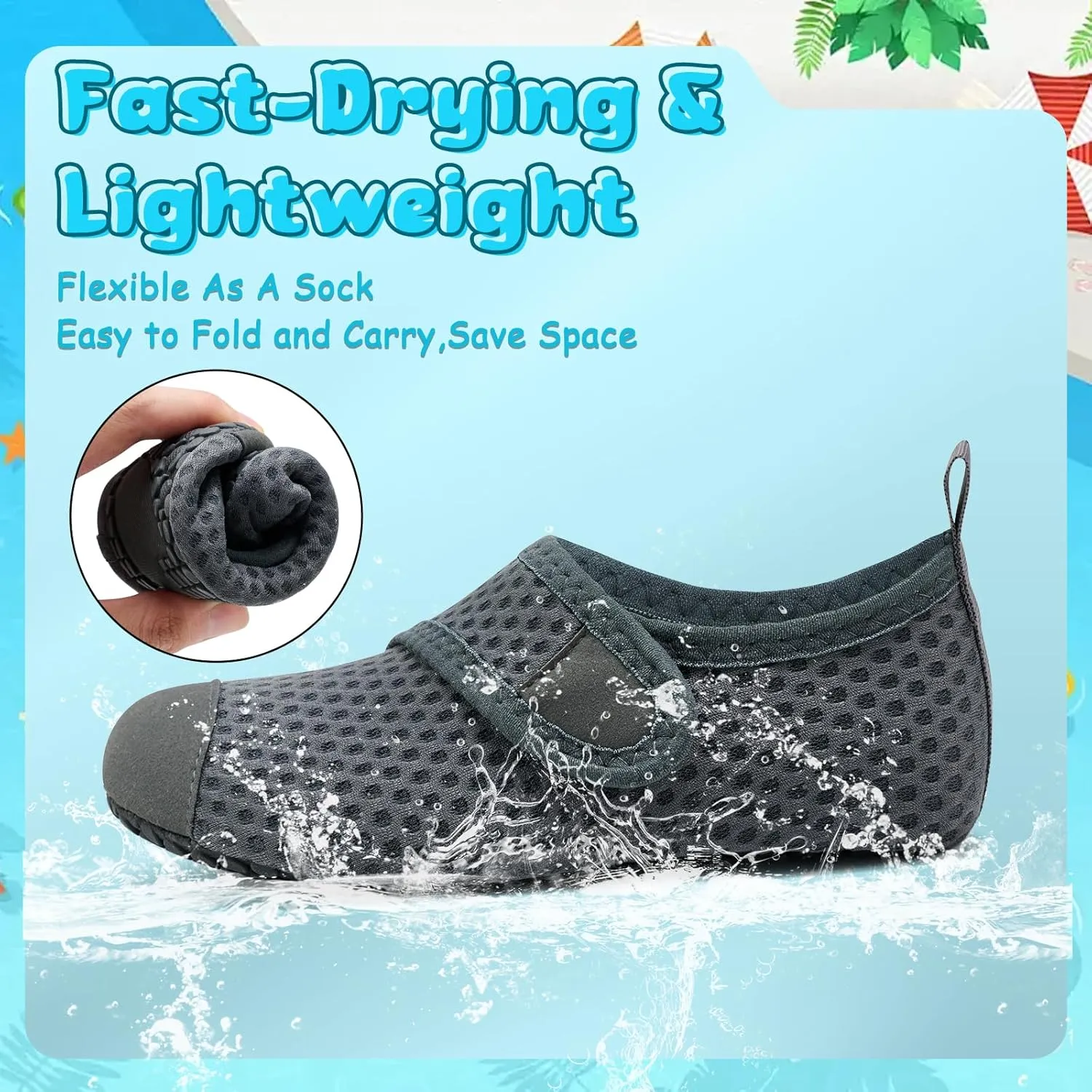VIFUUR Kids Water Shoes Boys Girls Barefoot Water Sports Socks Hook&Loop Beach Shoes Quick Dry Aqua Socks Swim Walking Outdoor Sports for Toddler