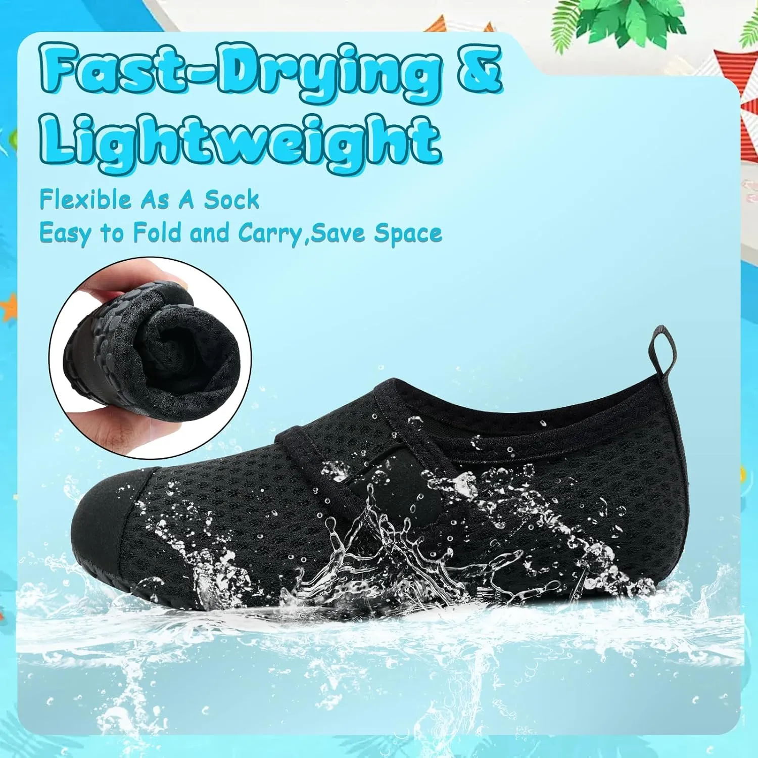 VIFUUR Kids Water Shoes Boys Girls Barefoot Water Sports Socks Hook&Loop Beach Shoes Quick Dry Aqua Socks Swim Walking Outdoor Sports for Toddler