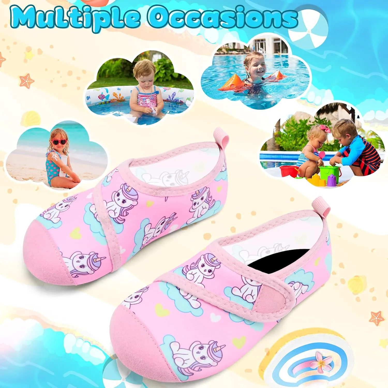 VIFUUR Kids Water Shoes Boys Girls Barefoot Water Sports Socks Hook&Loop Beach Shoes Quick Dry Aqua Socks Swim Walking Outdoor Sports for Toddler