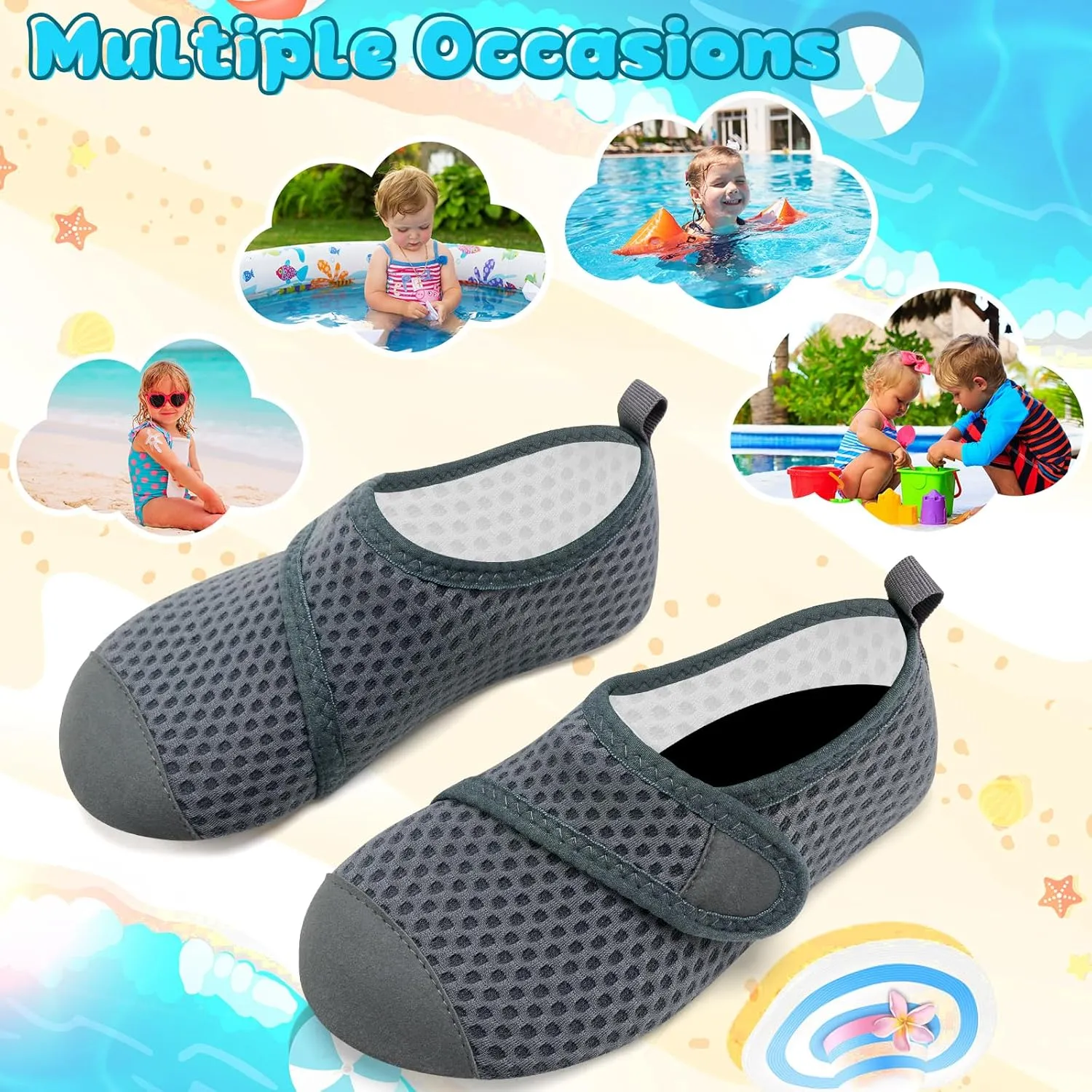 VIFUUR Kids Water Shoes Boys Girls Barefoot Water Sports Socks Hook&Loop Beach Shoes Quick Dry Aqua Socks Swim Walking Outdoor Sports for Toddler